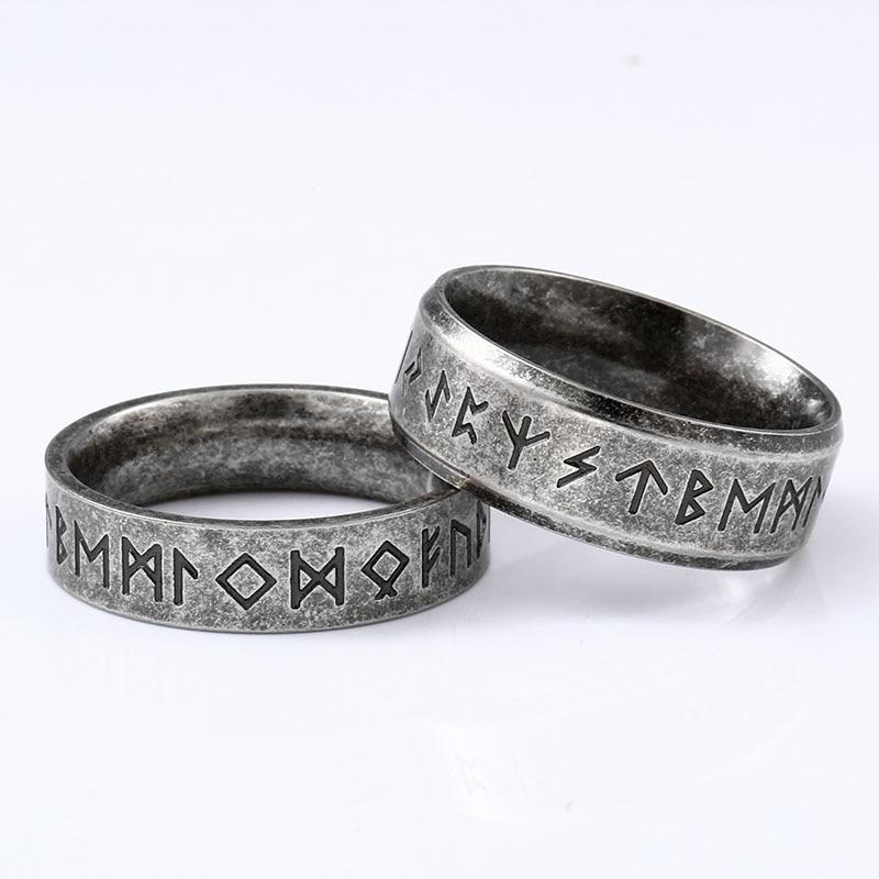 6mm/8mm Ancient Norse Mythology Viking Amulet Runes Mens Ring - Promise Rings