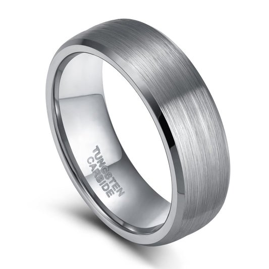 8mm & 6mm Silver Brushed Tungsten Mens Rings - Promise Rings