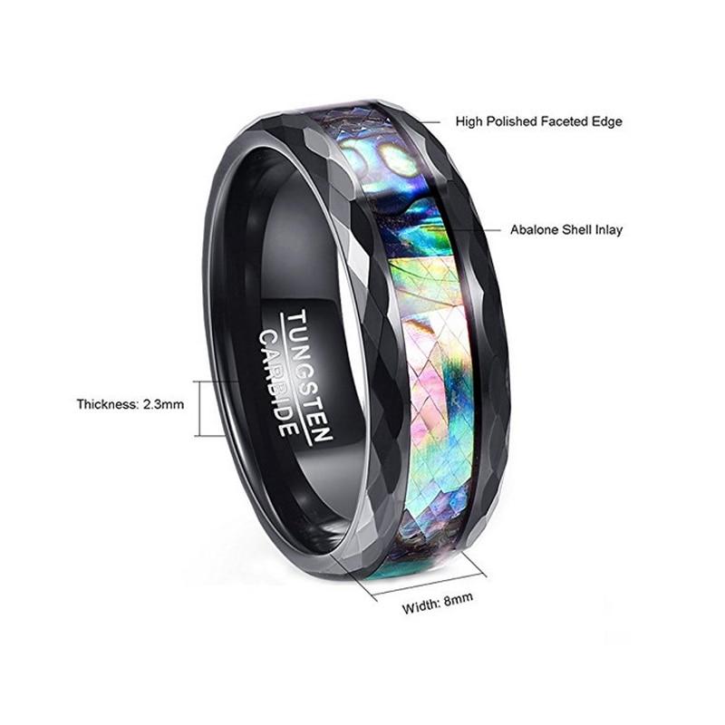 8mm Abalone Shell & Black Faceted Edge Tungsten Mens Ring - Promise Rings