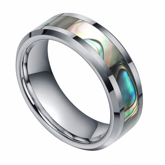 8mm Abalone Shell Inlay Tungsten Unisex Ring - Promise Rings