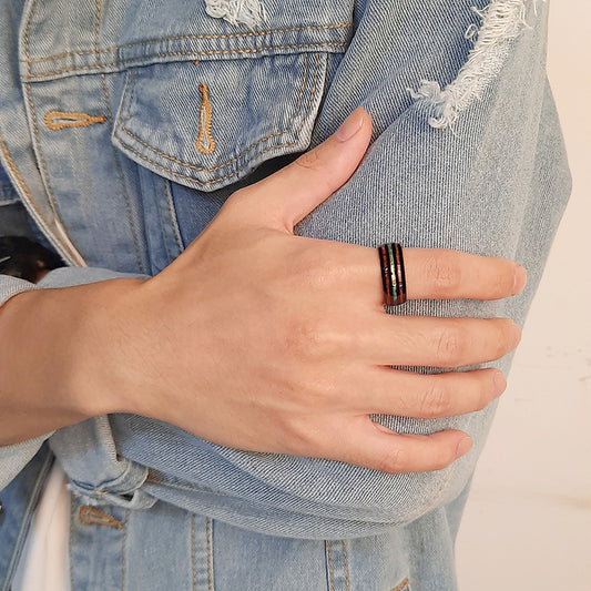 8mm Abalone Shell & Wood Inlay Tungsten Mens Ring - Promise Rings