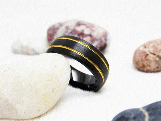 8mm Black Brushed Dome Tungsten Mens Ring - Promise Rings