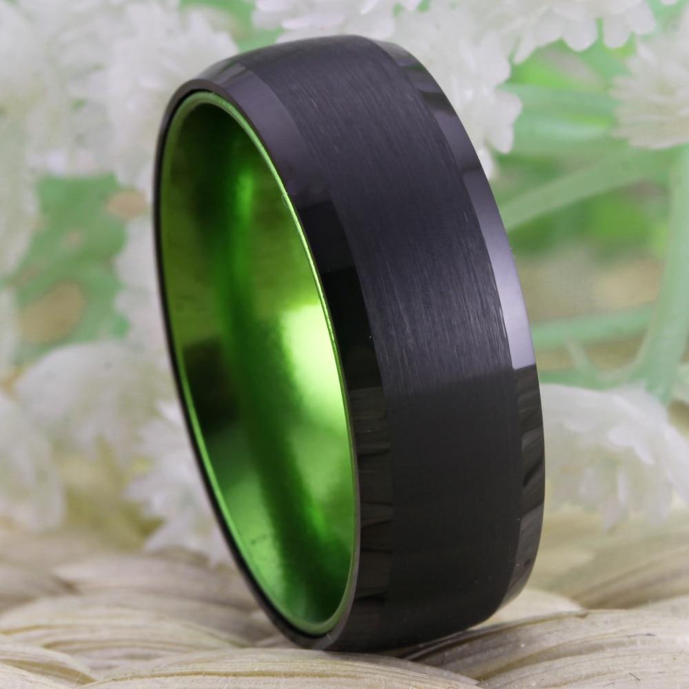 8mm Black & Irish Green Tungsten Unisex Ring - Promise Rings
