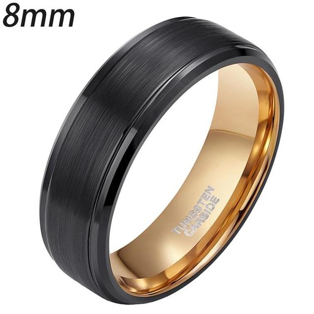 8mm Black & Rose Gold Plated Tungsten Mens Ring - Promise Rings