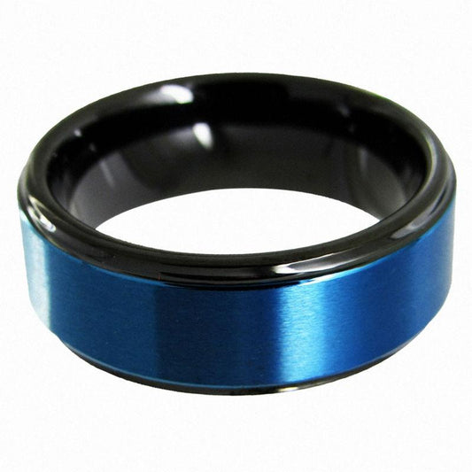 8mm Black & Satin Blue Tungsten Mens Ring - Promise Rings