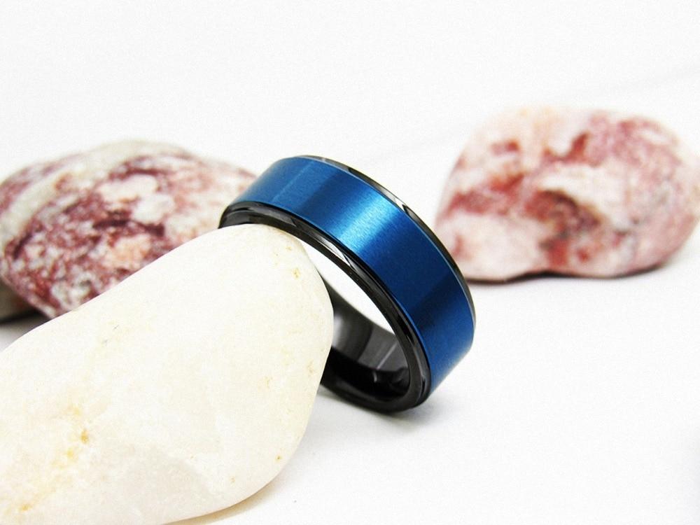 8mm Black & Satin Blue Tungsten Mens Ring - Promise Rings