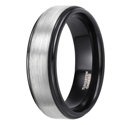 8mm Black & Silver Brushed Mens Ring - Promise Rings