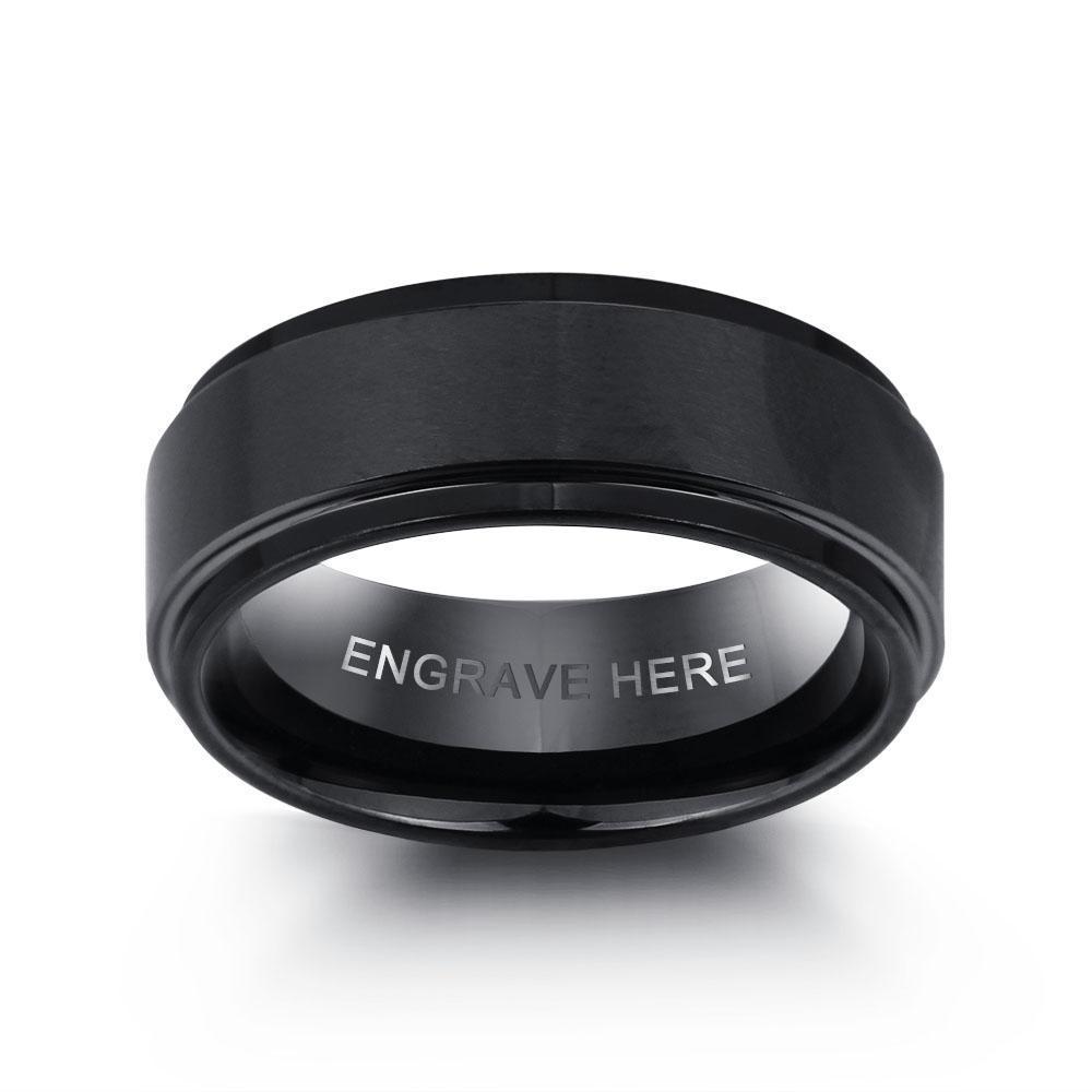 8mm Black Stainless Steel Personalized Engraving Mens Ring