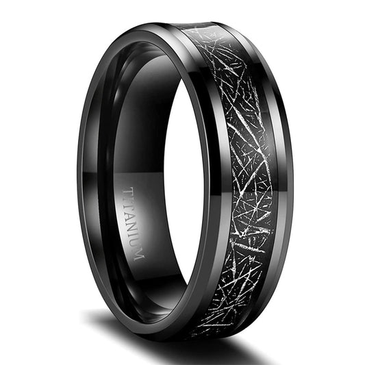 8mm Black Titanium Ring – Sand & Silk Textured Inlays (Men’s) - Promise Rings