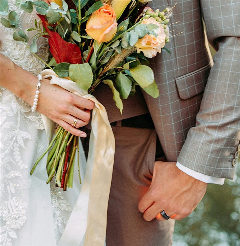 8mm Black Titanium Ring – Sand & Silk Textured Inlays (Men’s) - Promise Rings