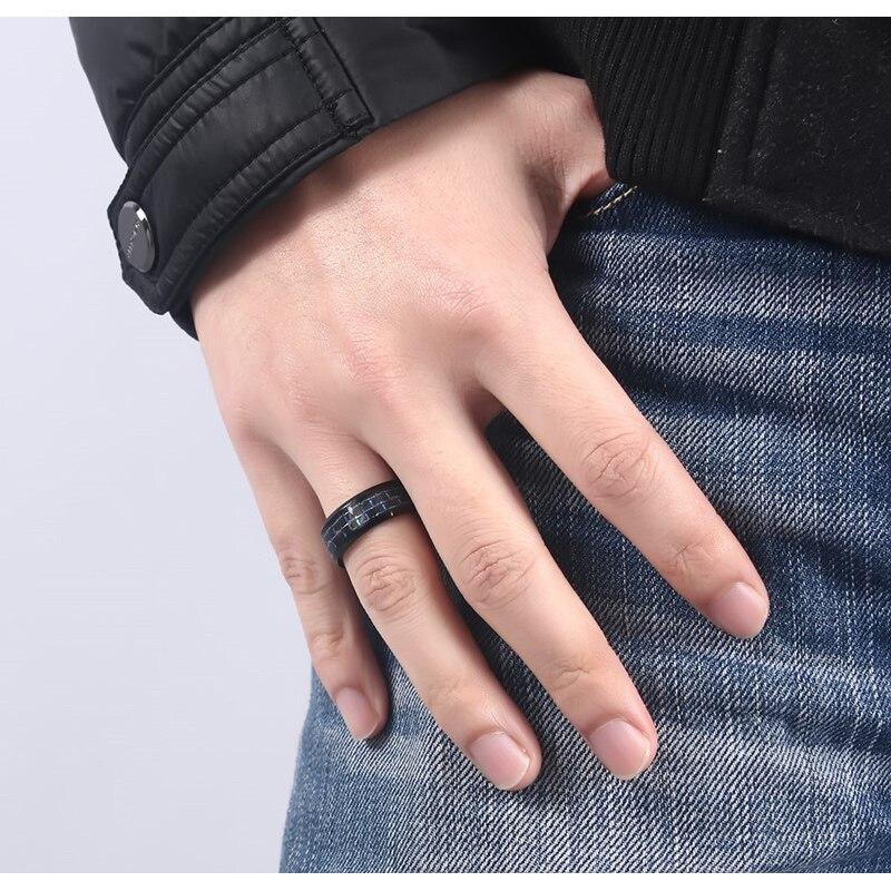 8mm Black Tungsten Ring – Blue Carbon Fiber Inlay (Men’s) - Promise Rings