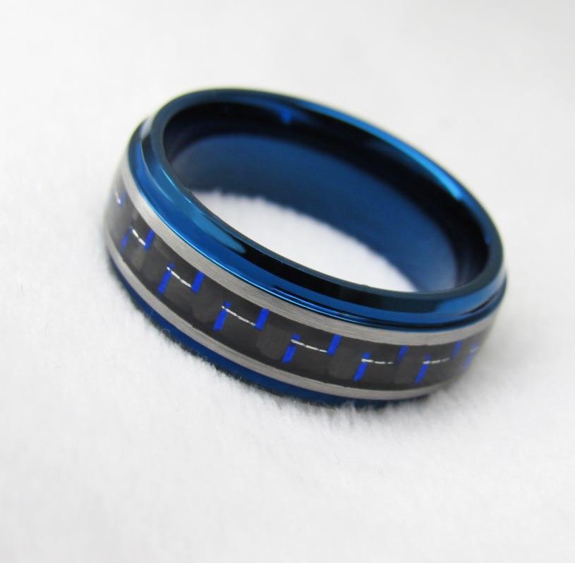8mm Blue Double Silver Band Mens Ring - Promise Rings