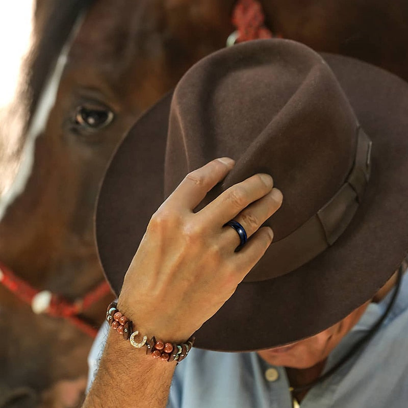 8mm Blue Maple Inlay Black Tungsten Men's Ring - Promise Rings