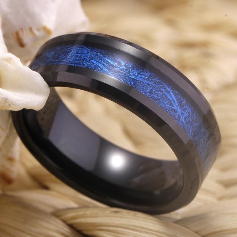 8mm Blue Meteorite Tungsten Unisex Ring - Promise Rings