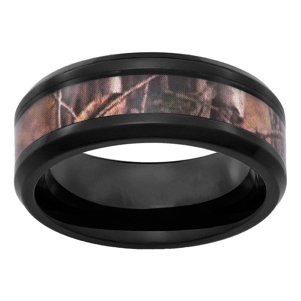 8mm Camouflage Forest Black Tungsten Mens Ring - Promise Rings