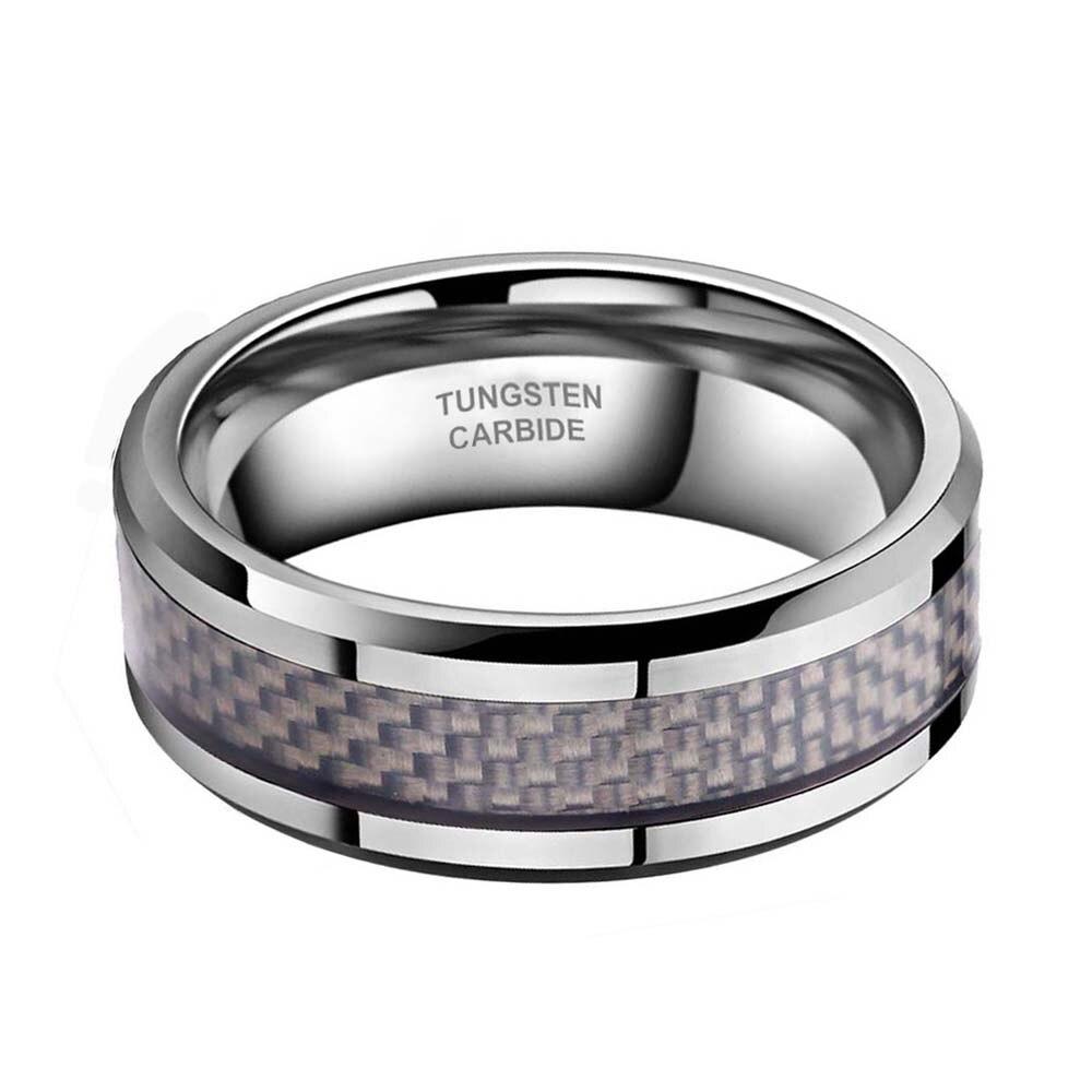 8mm Carbon Fiber Inlay Tungsten Mens Ring - Promise Rings
