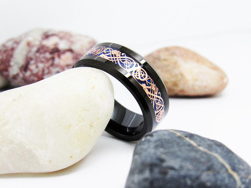 8mm Celtic Dragon Rose Gold Tungsten Mens Ring - Promise Rings