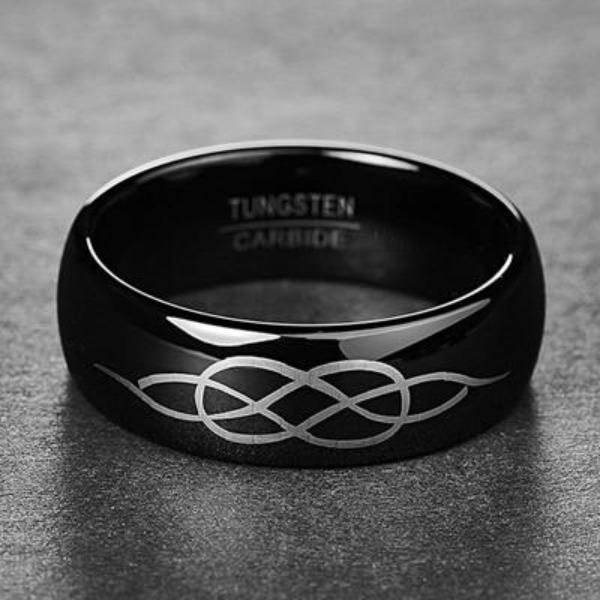 8mm Celtic Knot Black Tungsten Mens Ring - Promise Rings