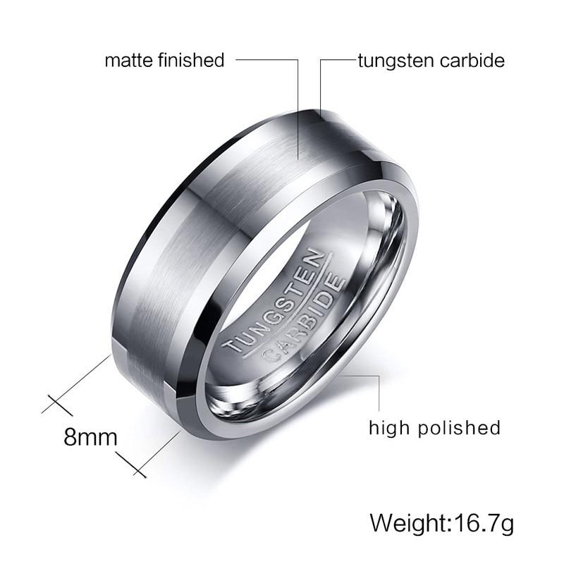 8mm Centre Brushed Silver Tungsten Mens Ring - Promise Rings