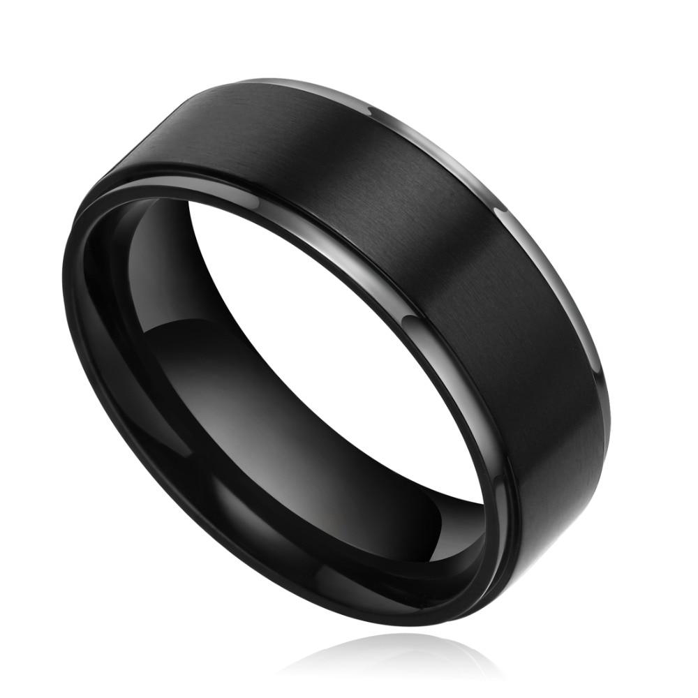 8mm Classic Black & Polished Edges Titanium Mens Ring - Promise Rings