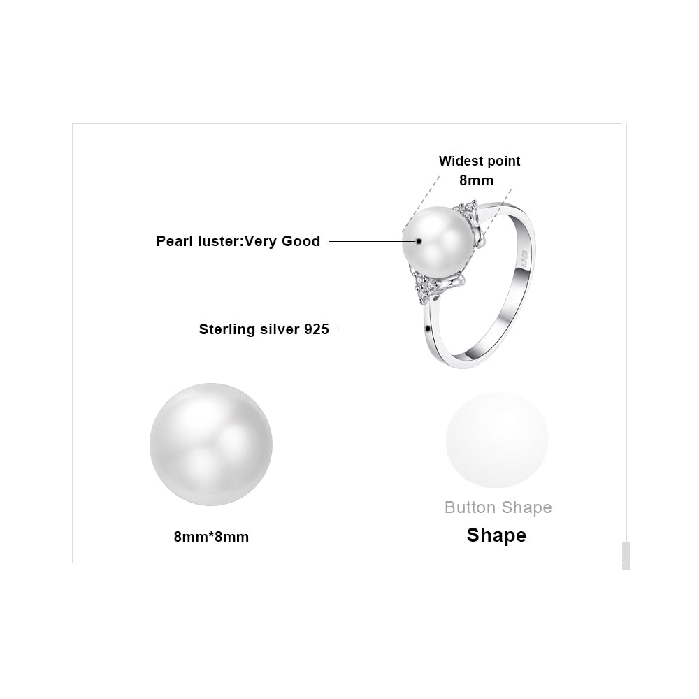 8mm Freshwater Cultured Pearl 925 Sterling Silver Women's Ring - Promise Rings