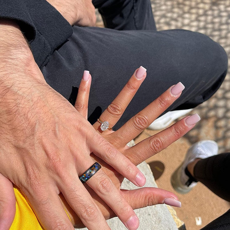 8mm Galaxy Opal, Natural Turquoise & Tiger Eye Stones Tungsten Men's Ring - Promise Rings