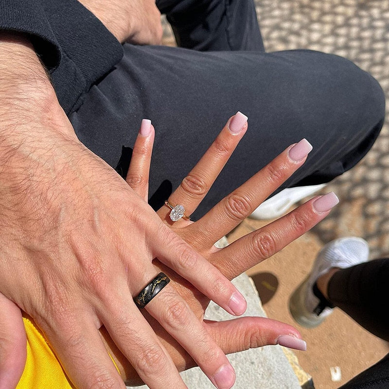 8mm Gold Foil Fragments Inlay Tungsten Men's Ring - Promise Rings