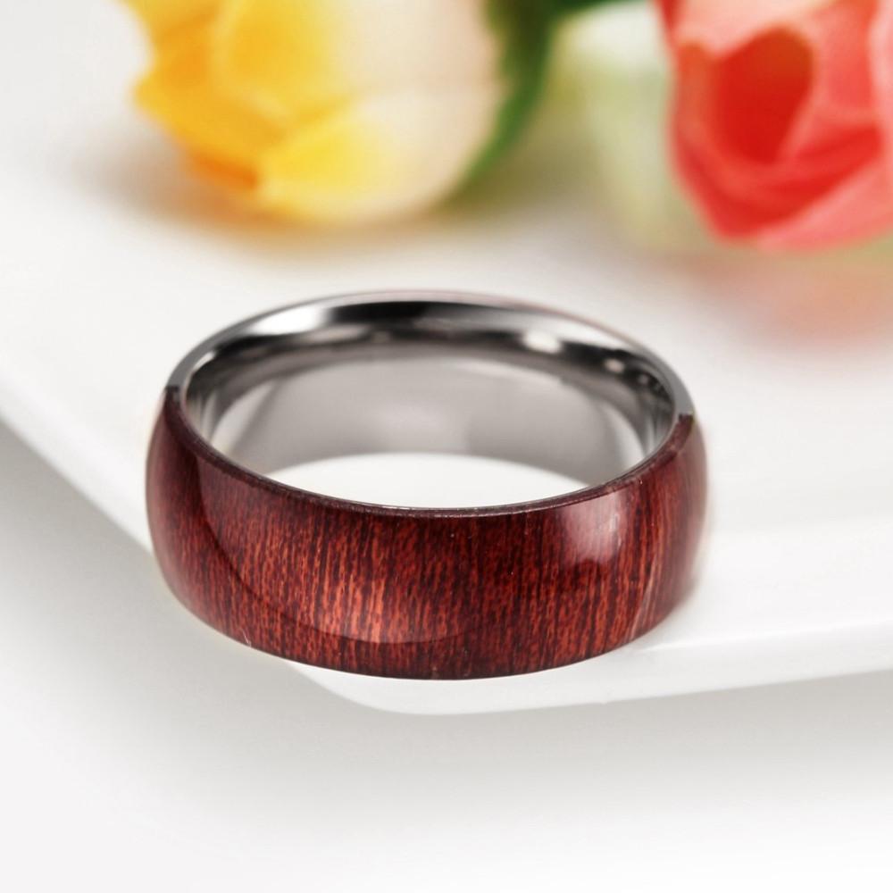 8mm Half Wooden & Half Silver Titanium Mens Ring - Promise Rings