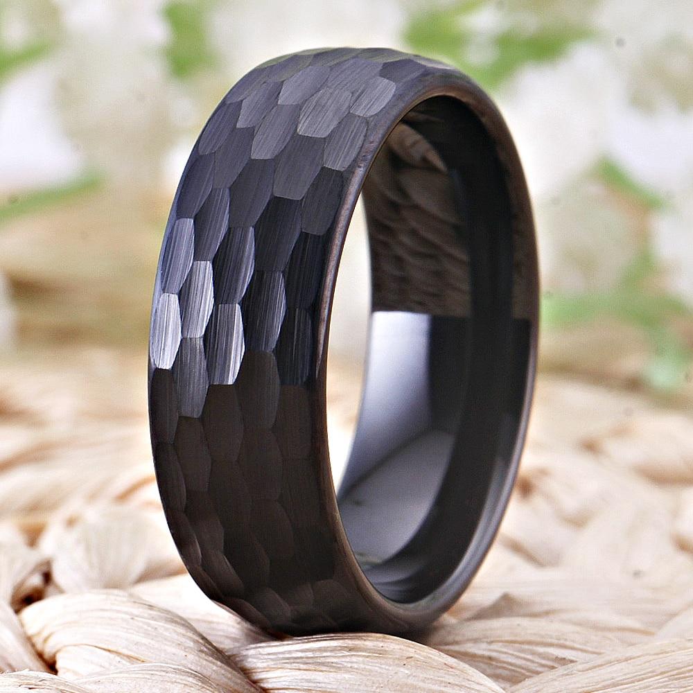 8mm Hammered Black Tungsten Mens Ring - Promise Rings
