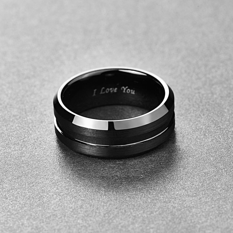 8mm I Love You Black Tungsten Men's Ring - Promise Rings
