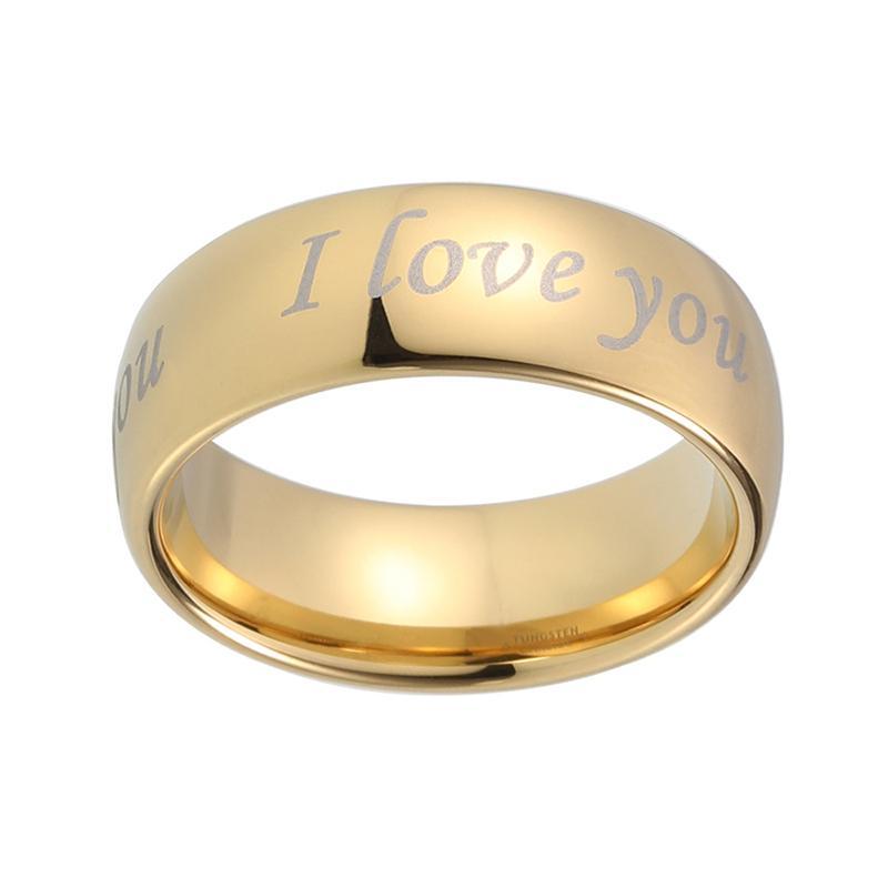 8mm I Love You Gold-tone Plated Tungsten Mens Ring - Promise Rings