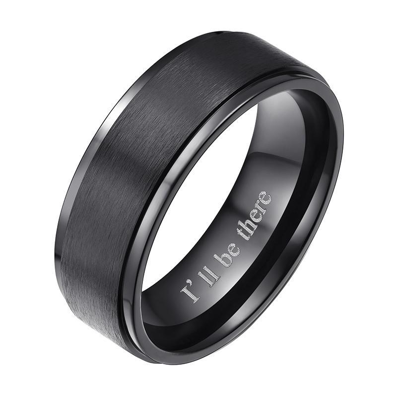 8mm I'll Be There Black Titanium Mens Ring - Promise Rings