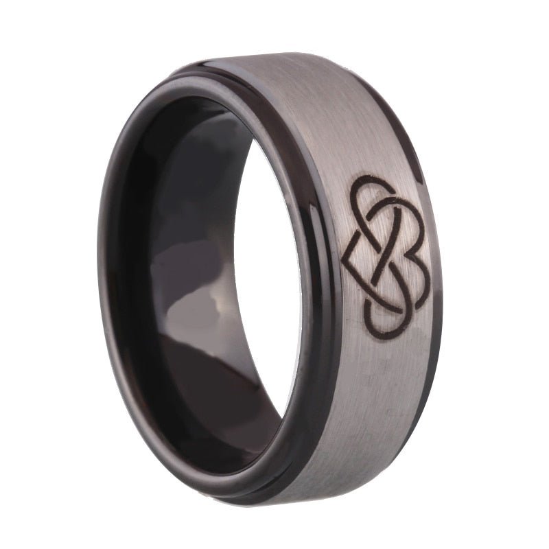8mm Infinity Heart Silver & Black Tungsten Unisex Ring - Promise Rings