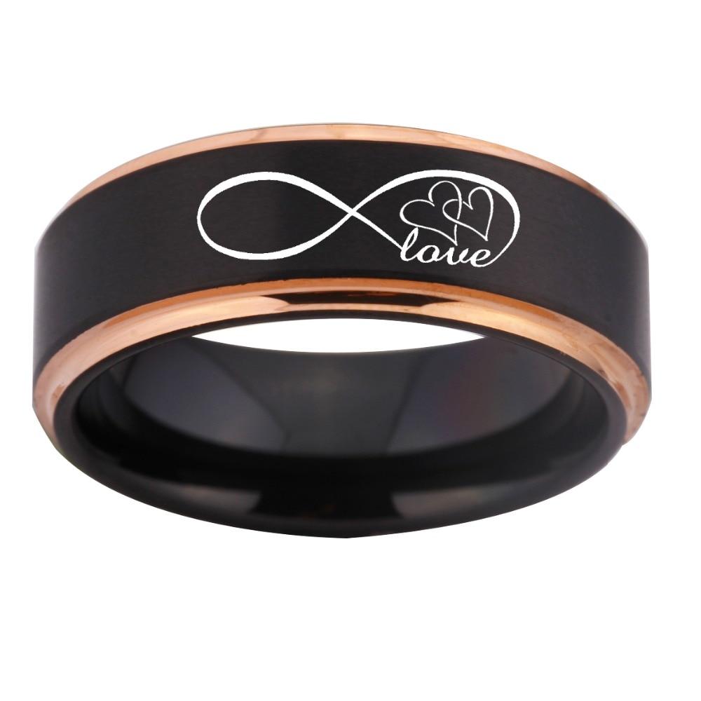 8mm Infinity Love Black Rose Gold Tungsten Men's Ring