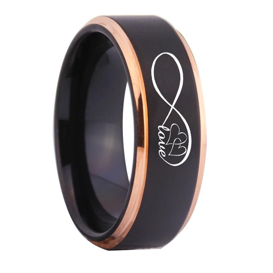 8mm Infinity Love Black & Rose Gold Tungsten Men's Ring - Promise Rings