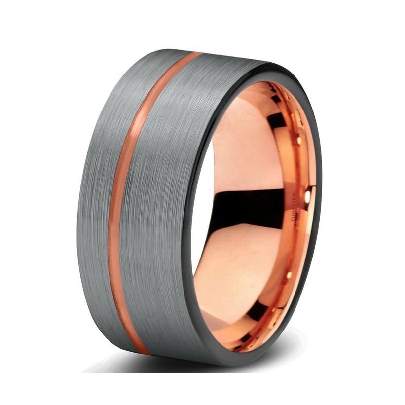 8mm Luxury Rose Gold Silver Brushed Tungsten Men's Ring - Promise Rings