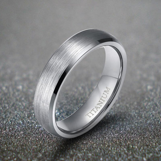 8mm Matte Brushed Polished Edges Silver Titanium Unisex Ring - Promise Rings