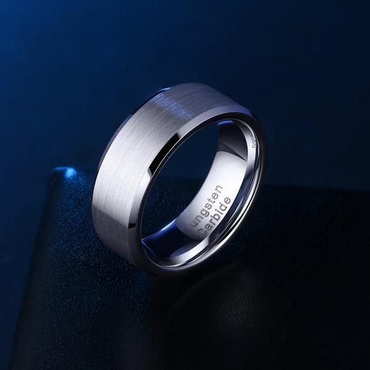 8mm Matte Brushed Silver Tungsten Mens Ring - Promise Rings