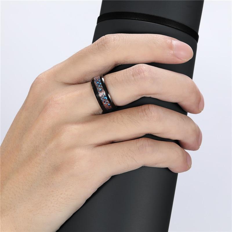 8mm Mechanical Gears Inlay Black & Blue Tungsten Mens Ring - Promise Rings