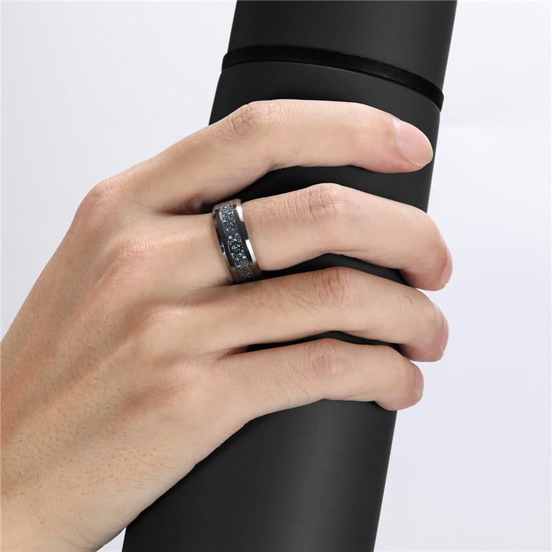 8mm Mechanical Gears Inlay Silver & Blue Tungsten Mens Ring - Promise Rings