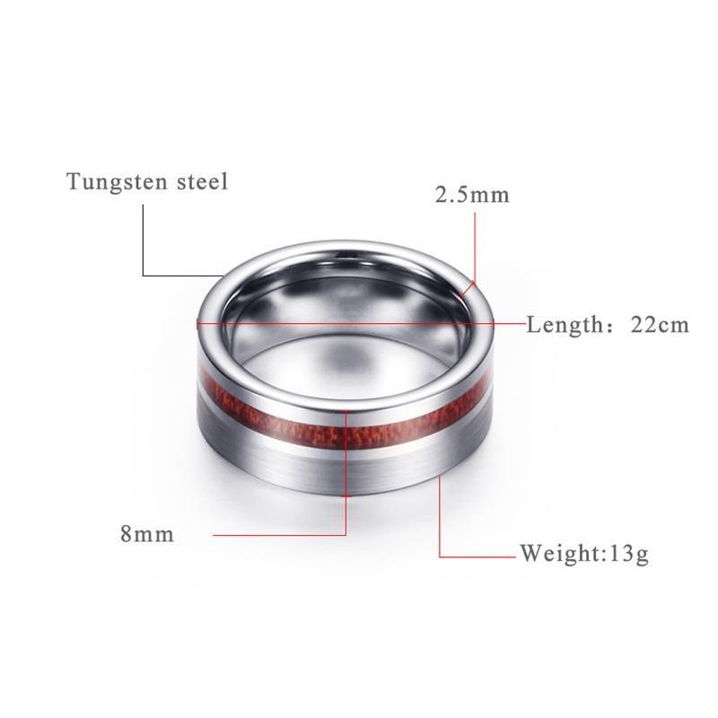 8mm Natural Wood Silver Tungsten Mens Ring - Promise Rings