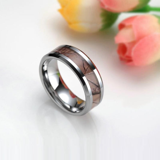 8mm Nature Camo Inlay Tungsten Unisex Ring - Promise Rings