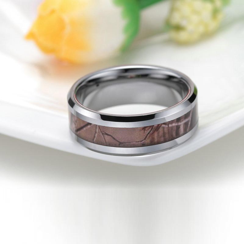 8mm Nature Camo Inlay Tungsten Unisex Ring - Promise Rings