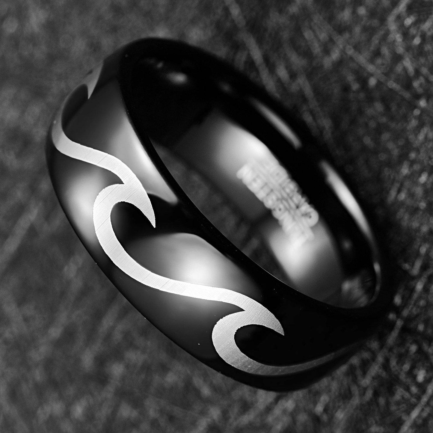 8mm Ocean Wave Black Tungsten Unisex Ring - Promise Rings