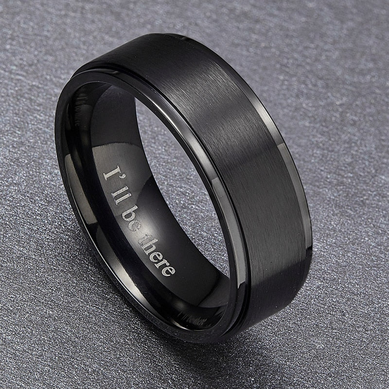 8mm Personalized Black or Silver Titanium Mens Ring - Promise Rings