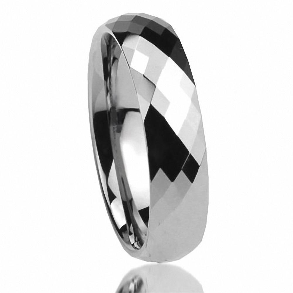 8mm Prism Cut Silver Tungsten Unisex Ring - Promise Rings
