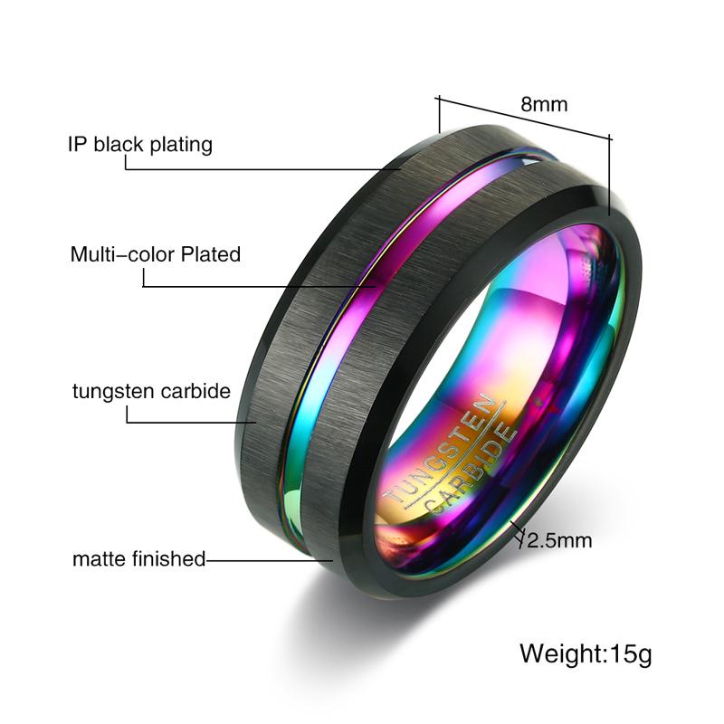 8mm Rainbow & Black Tungsten Men's Ring - Promise Rings