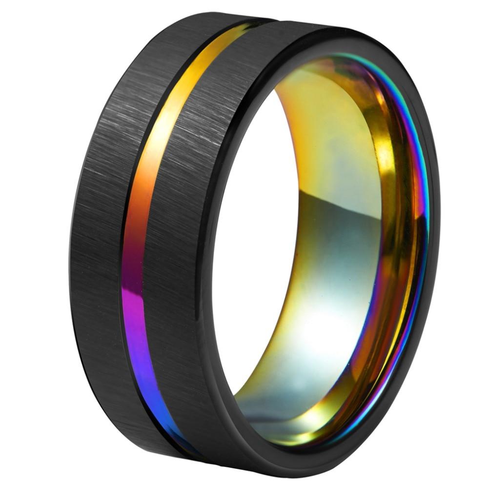 8mm Rainbow Groove & Black Tungsten Mens Ring - Promise Rings