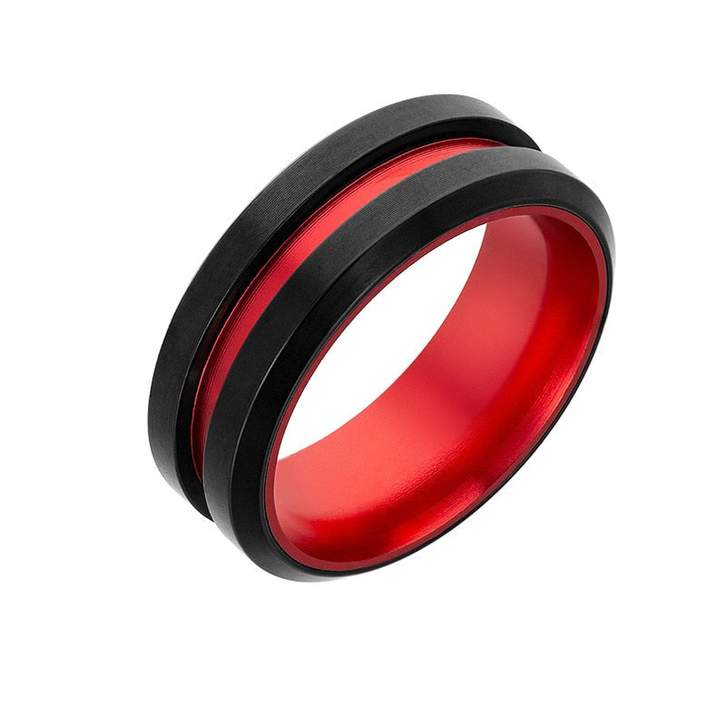 8mm Red Anodised Aluminum Titanium Unisex Ring - Promise Rings