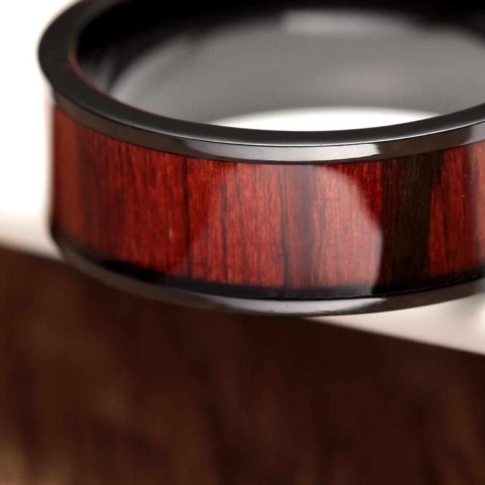 8mm Red Wood Titanium Mens Ring - Promise Rings